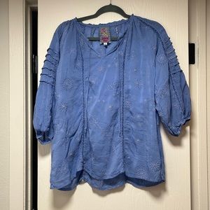 Women’s Johnny Was Celestin Neptune Embroidered Blouse- size small